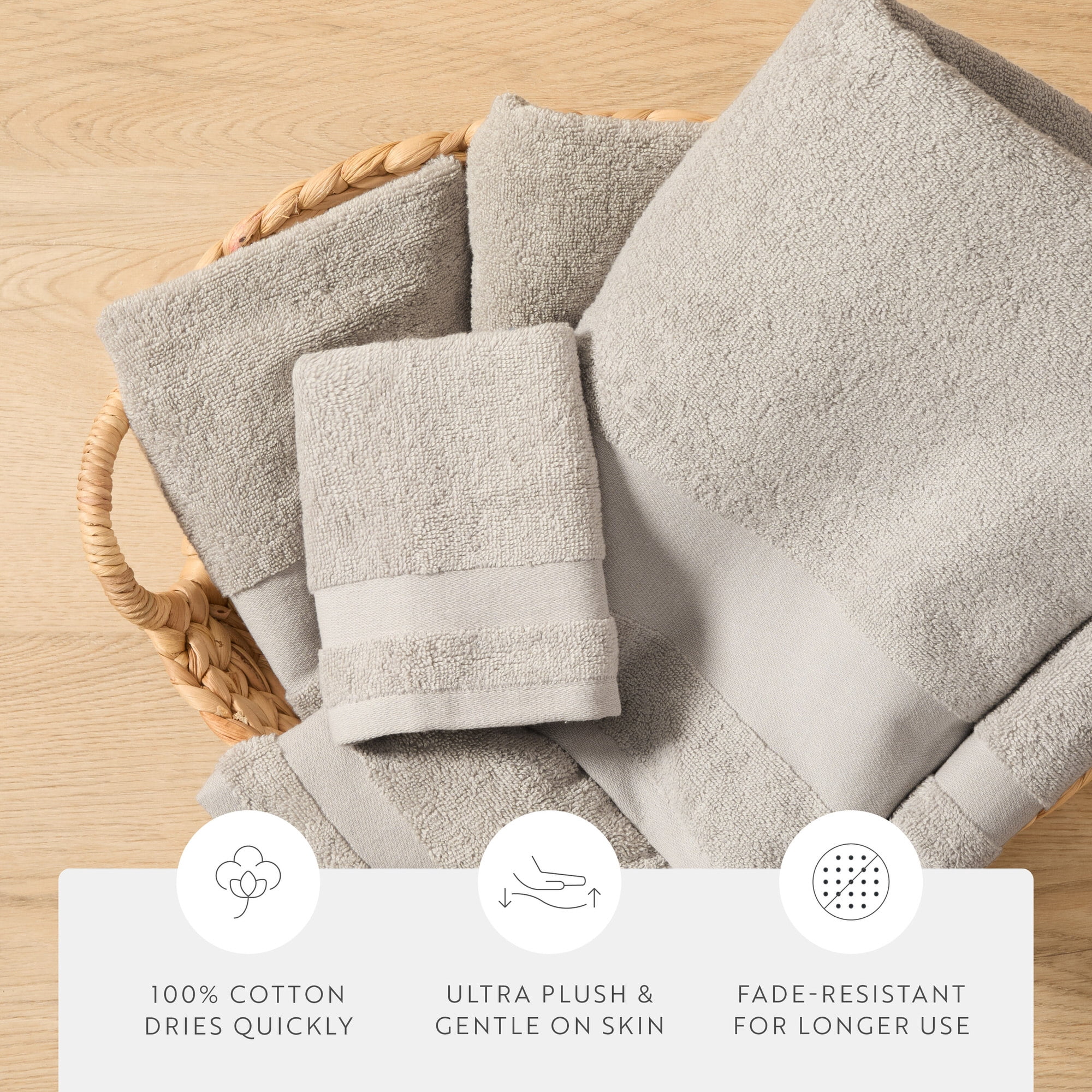6-Pack Bathroom Essentials Bath Towel Set in Light Gray - Soft and Absorbent for Quick Drying by Comfort Canopy