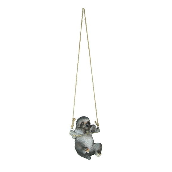 Mayrich Hand-Painted Resin Three-Toed Sloth Hanging Sculpture W/ Rope Hanger