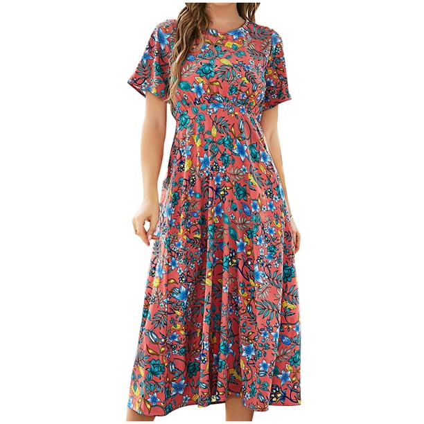 Moda mujer verano sexy casual sin respaldo plisado estampado floral vestido largo Fridja qw3049