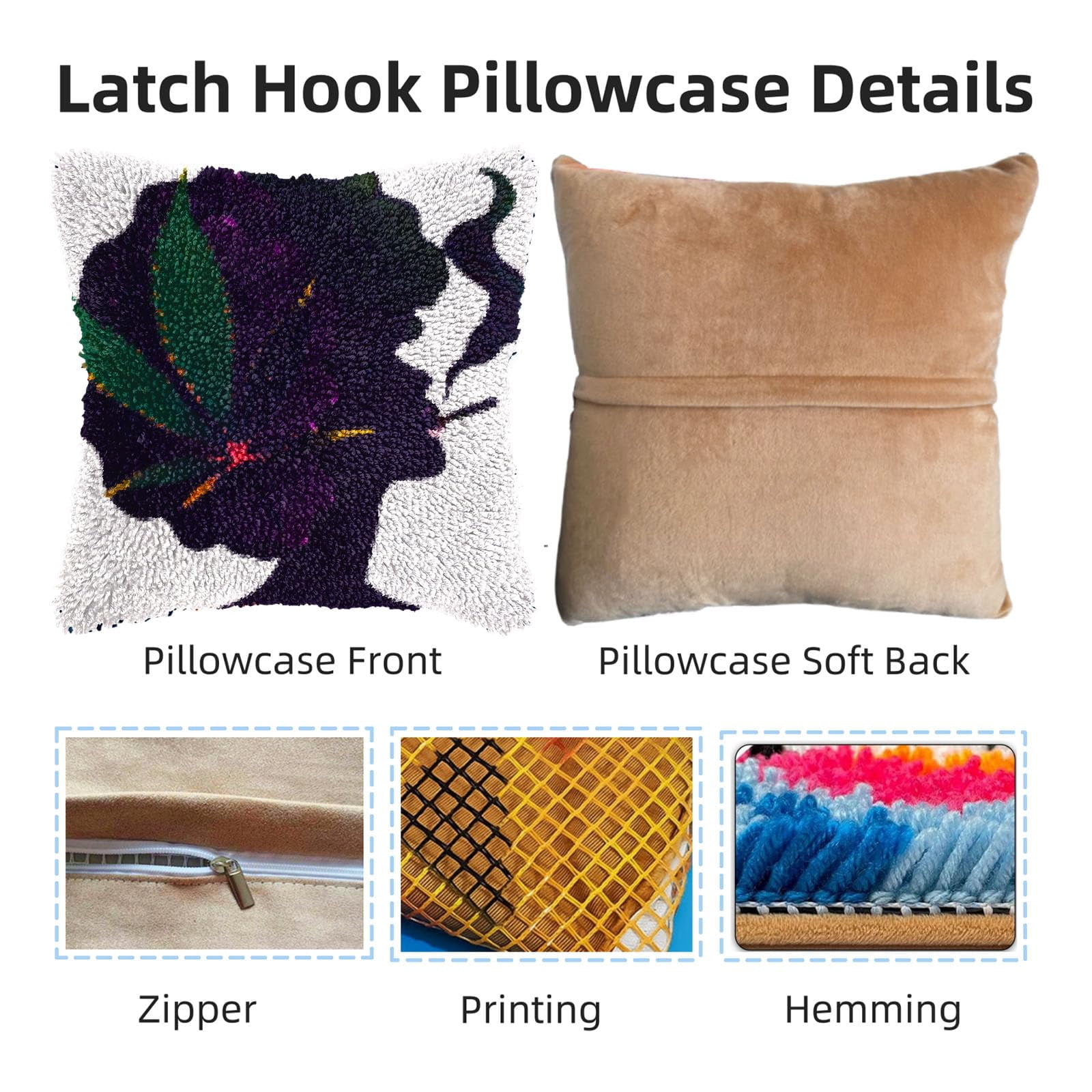 Abstract African Woman DIY Latch Hook Pillow Kits for Adults Printed Pillowcase Crochet Yarns Hooking Handmade Pillow Cover Cushion for Home Sofa Decoration 17x17inch