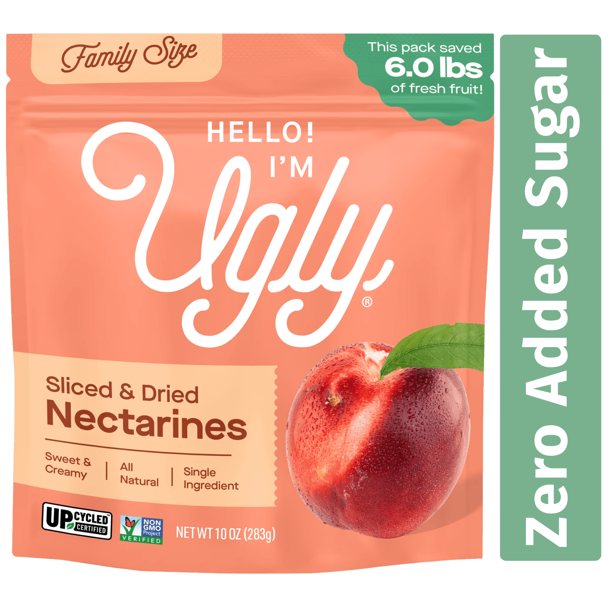 Hello! I’m Ugly Sliced & Dried Nectarines, No Sugar Added Snacks, Unsweetened Dried Fruit, 10 oz
