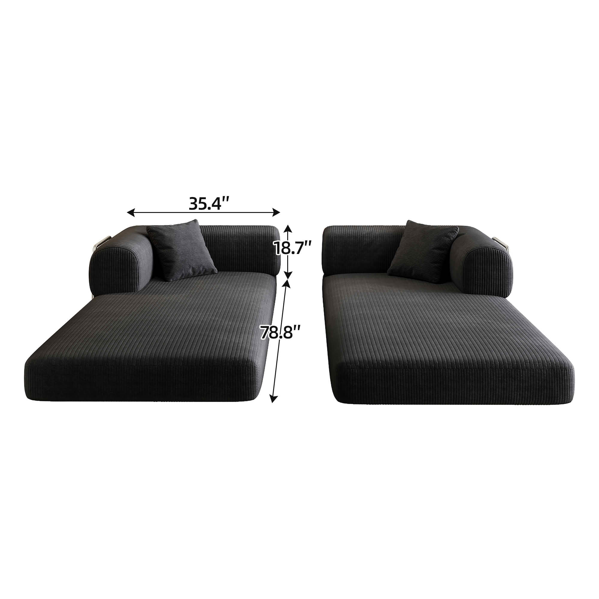 MAYEERTY 78.8 Inch Compression Convertible Floor Sofa Bed, Boneless Modular Sectional Loveseat Couch with Pillow Back & Armrest, Plush Corduroy Futon Sleeper Sofa for Living Room Bedroom