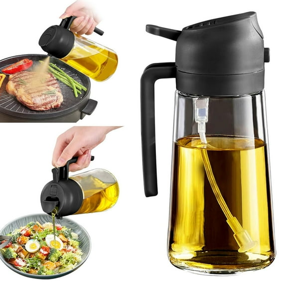 16oz/470ml Glass Olive Oil Sprayer for Cooking with Stickers, 2 in 1 Oil Dispenser for Kitchen Gadgets, Food Grade Premium Spray Bottle with Portion Control for Salad, Frying, BBQ