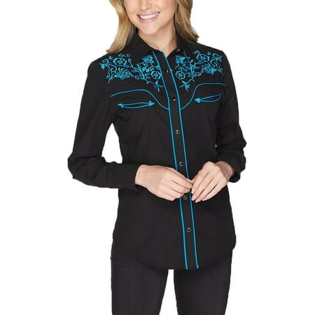 Womens Shirt Western Embroidered Long Sleeve Cowboy Shirt