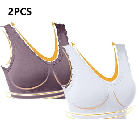 Juslio Minimizer Bras for Women Full Coverage 2PC Lace Wirefree Solid Vest Breasted Bra