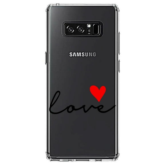 DistinctInk Clear Shockproof Hybrid Case for Samsung Galaxy Note 8 - TPU Bumper Acrylic Back Tempered Glass Screen Protector - Love Heart Black & Red