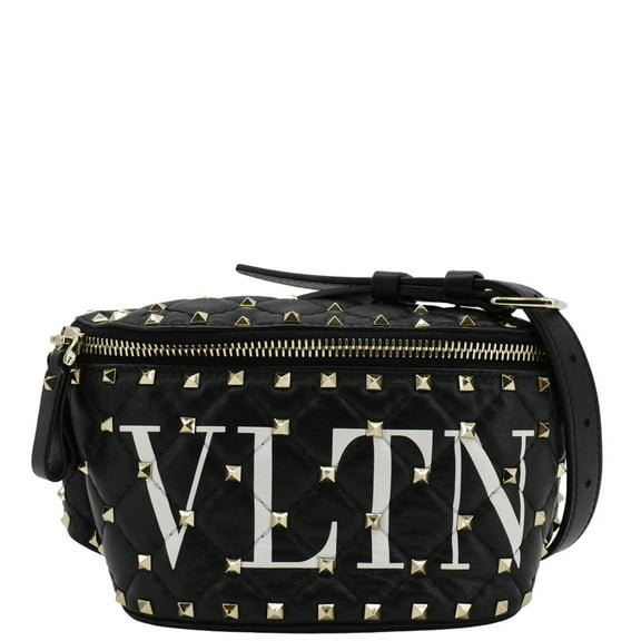 Pre-Owned VALENTINO VLTN Rockstud Spike Quilted Leather Bum Bag Black