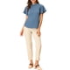 thumbnail image 2 of Blusa casual de manga corta con cuello fruncido INSPIRE CHIC para mujer, con abertura en la espalda, talla XS, color azul grisáceo, 2 of 5