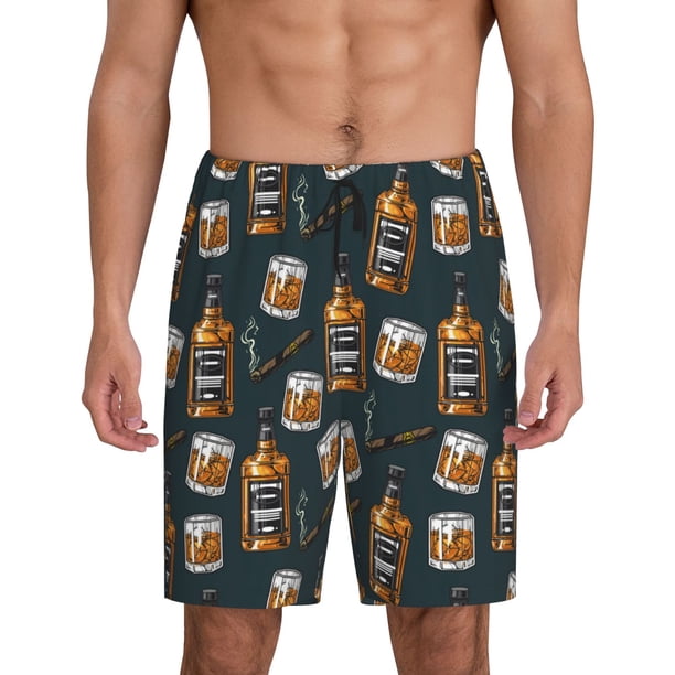 Fotbe Cigar Pantalones Cortos de Pijama para Hombre, Ropa de Dormir, Pantalones de Pijama Cortos para Hombre-Small