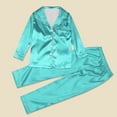 thumbnail image 3 of HNMKIU Soft Matching Family Pajamas Set with Buttons Long Sleeve Solid Color Family Casual Wear Home Sleepwear Mint Green,Kids:7-8 Years, 3 of 10