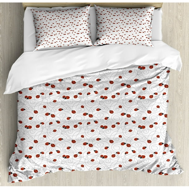 Ladybug Duvet Cover Set Queen Size Bugs Drawing Curved Spiral