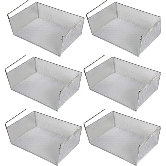 YBM Home Under Shelf Basket Storage Organizer, Silver 10” x 15” x 6”, 6 Pack - Large