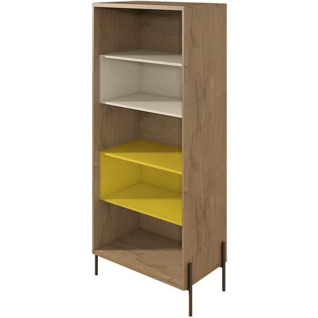 Manhattan Comfort Joy 5 Shelf Bookcase in Yellow and Brown