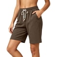 thumbnail image 2 of Women's Knit Elastic Waist Shorts with Pockets, Drawstring Casual Summer Bottoms, Soft Stretchy Fabric, Loose Fit, Lounge Athletic Gym Hiking Travel, Womens | VerBelle,Coffee XL, 2 of 7