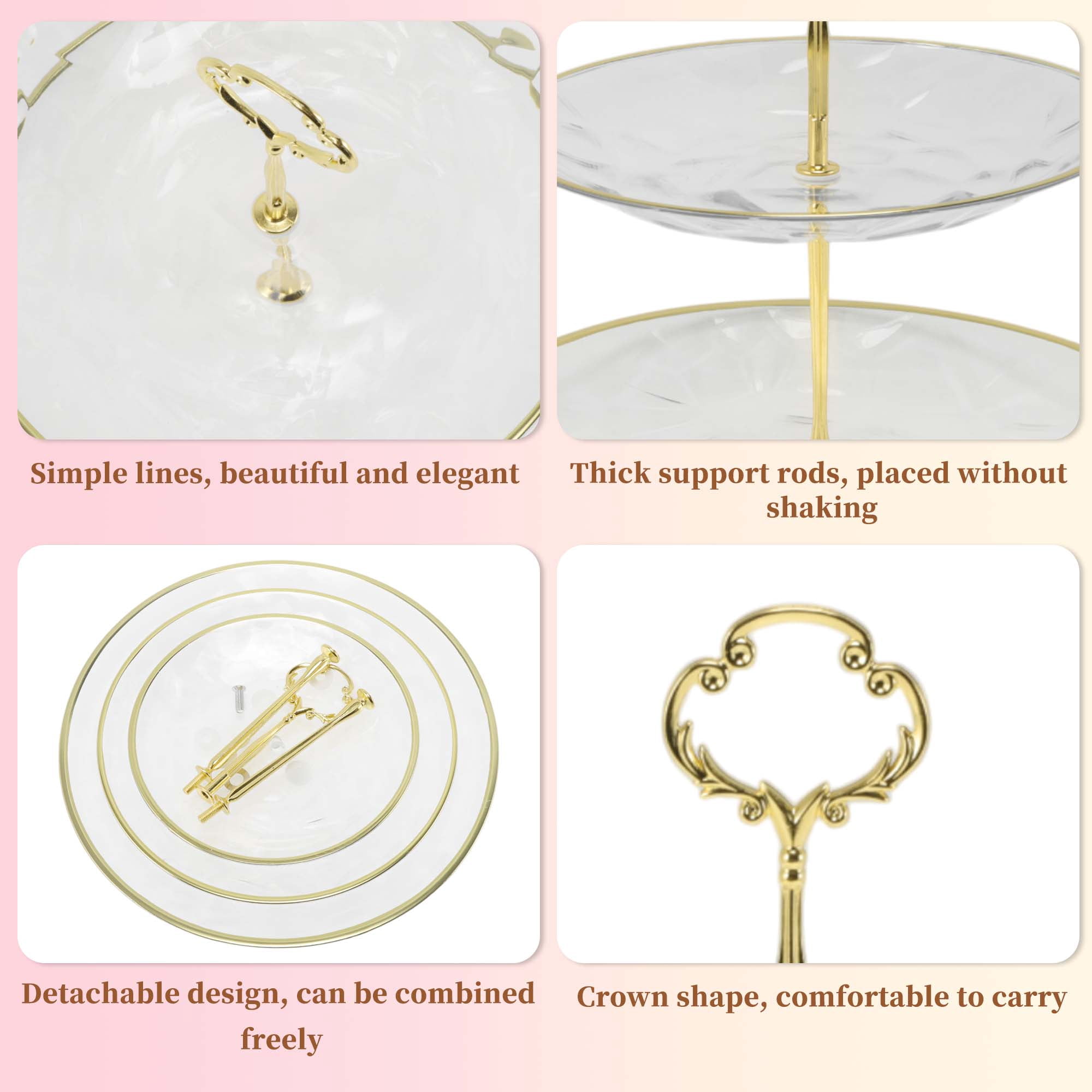 Unique Bargains 3 Tier Dessert Cupcake Stand Holder for Donut Clear Gold Tone