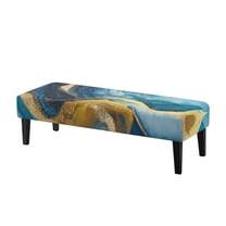 FUIALDOLG Blue Golden Marble Print Dining Bench Cover Washable Stretch Piano Bench Seat Cover Removable Rectangle Seat Cushion Protector for Home Patio, Bedroom, Hotel