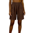 thumbnail image 2 of Women's Casual Linen Shorts Elastic Waist Summer Beachwear Bermuda Pants Brown XXL, 2 of 6