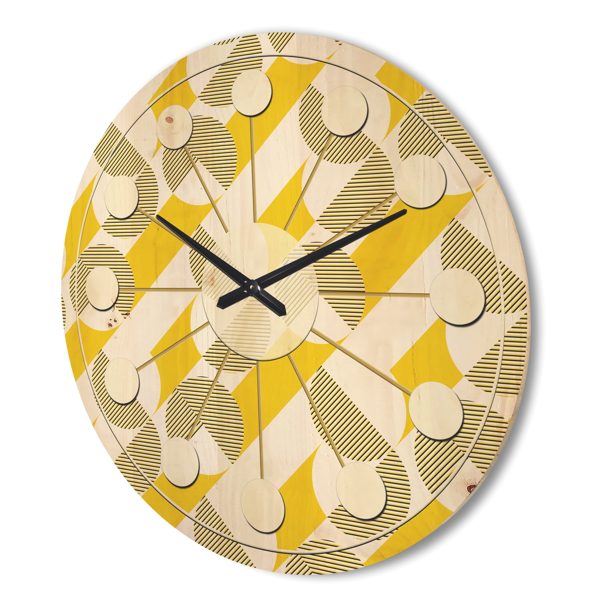 Designart 'Abstract Retro Geometric Pattern Design II' Mid-Century Modern Wood Wall Clock