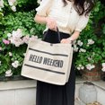 thumbnail image 1 of Bolsos de mano de lino para mujer con letras simples a la moda, bolsos de hombro para compras, 1 of 7