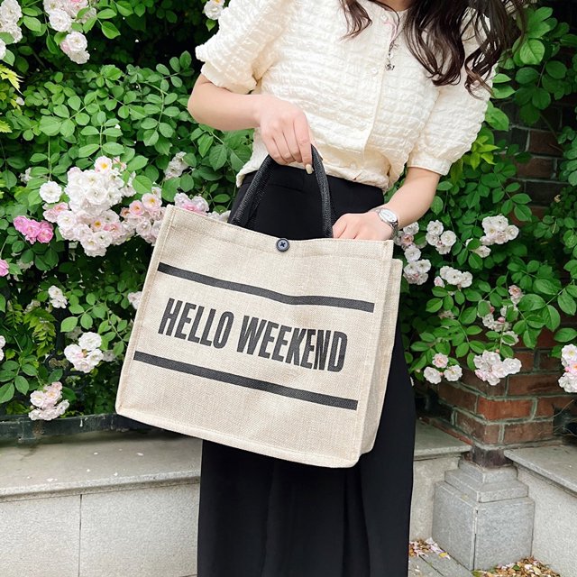 Bolsos de mano de lino para mujer con letras simples a la moda, bolsos de hombro para compras
