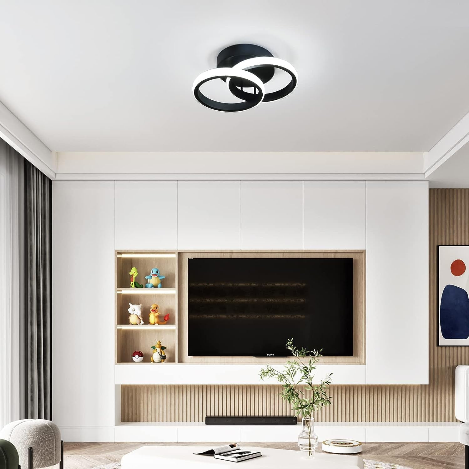 LED Ceiling Light Modern Ceiling Lamp Black Rings Simple Ceiling Light Fixture LED for Corridor Kitchen Stairs Hallway Study Room Bedroom Living Room，22W Cool White Light 6000K