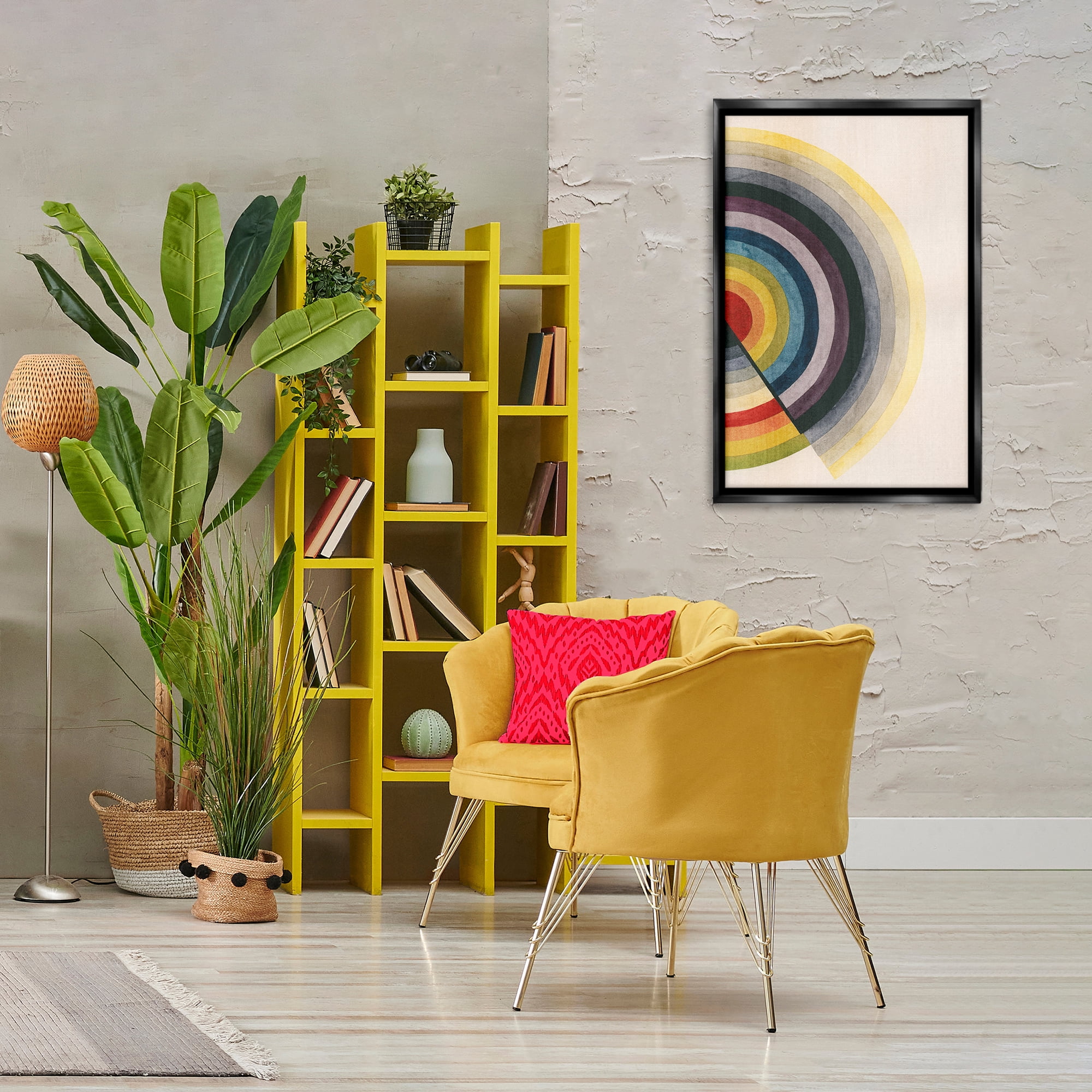 Stupell Industries Round Centric Pattern Abstract Painting Black Floater Framed Canvas Art Print Wall Art, 21 x 31