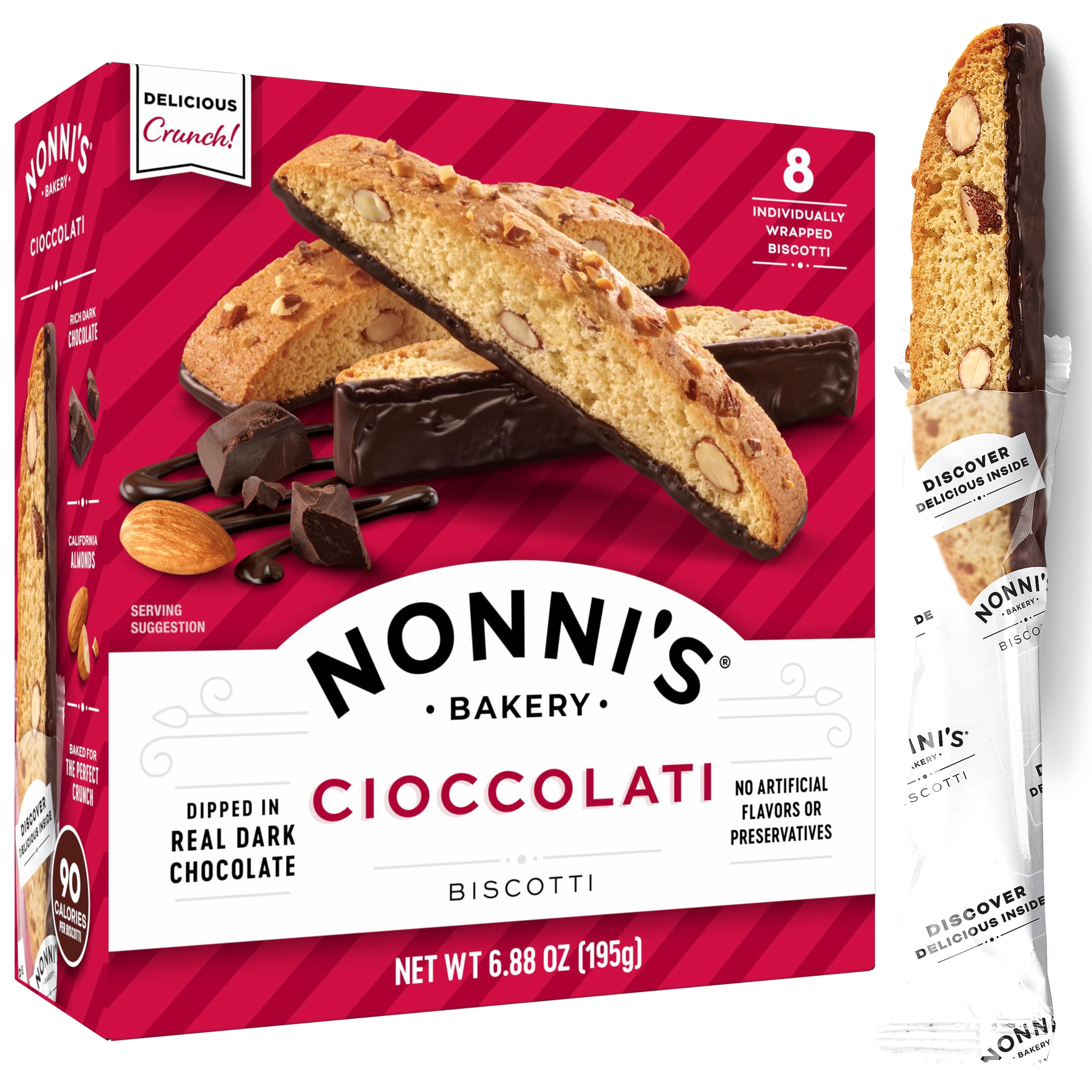 (3 pack) Nonni's Bakery, Cioccolati Almond Biscotti, Individually Wrapped, 6.88 oz, 8 Count
