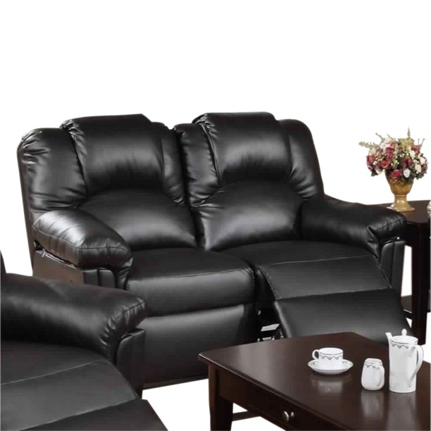Bonded Leather Recliner Loveseat Black
