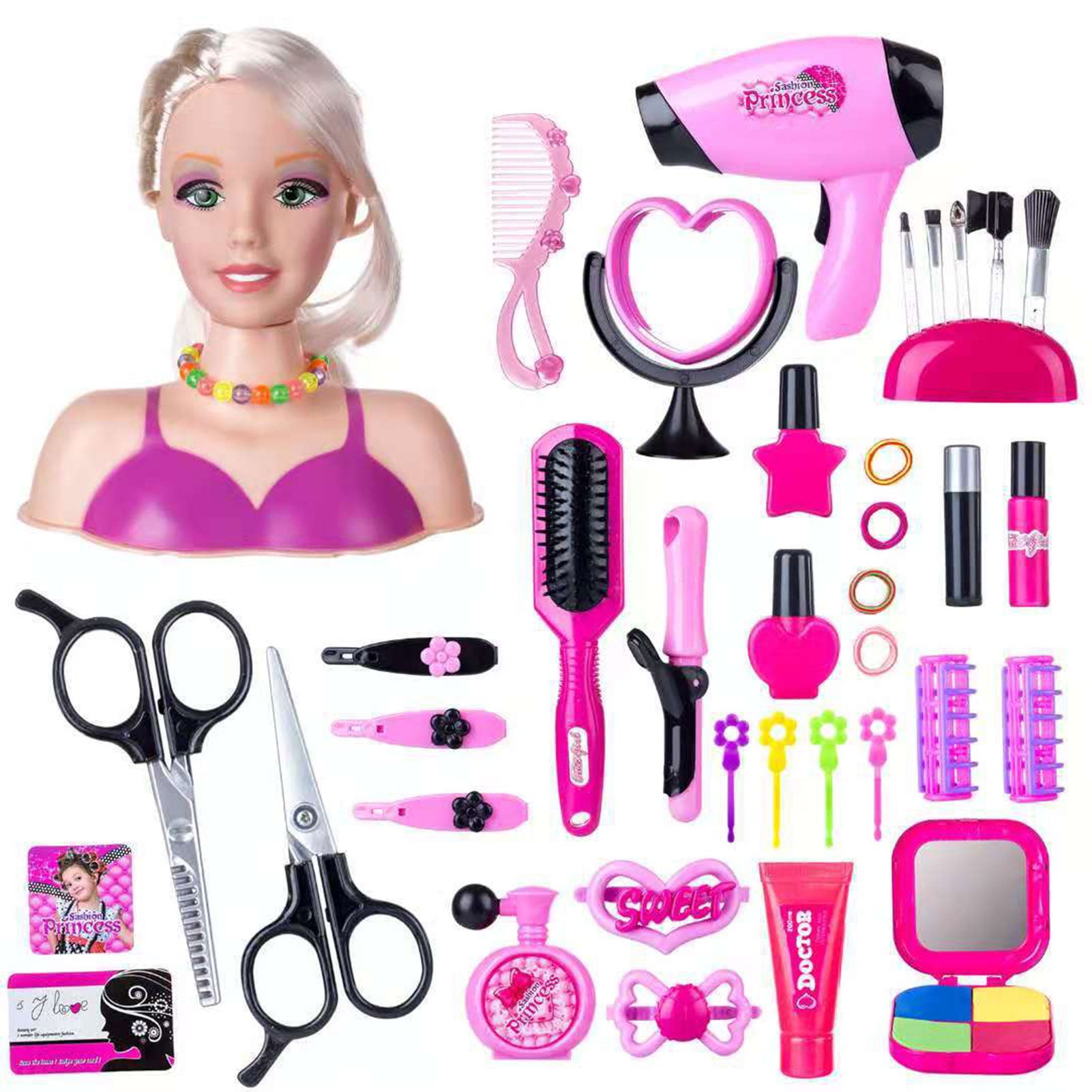BESTHUA Styling Doll | Cosmetic Hair Doll With Hair Dryer | Makeup Doll  Children Make Up Pretend Toy Doll Accessories Modelling Head Doll Makeup  Brush Comb Dressing Case 
