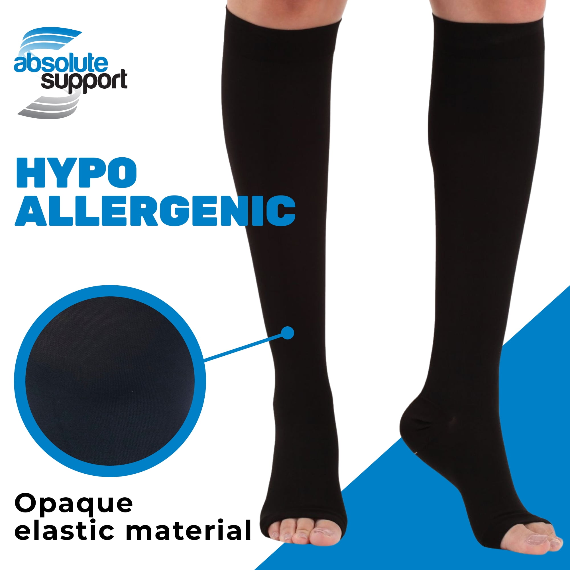 Unisex Graduated Compression Socks 30-40mmHg with Open Toe - Black, Medium