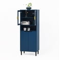 thumbnail image 4 of Tall Storage Cabinet, Storage Cabinet with 2 Glass Display Door & 2 Doors, Pantry Storage Cabinet for Bathroom, Dining Living Room, Blue, 4 of 7