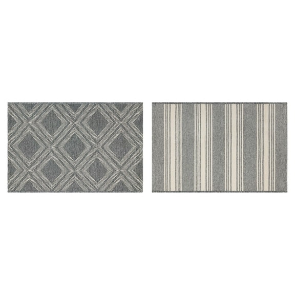 Better Homes & Gardens 2' x 3' Grey Diamond & Stripes Reversible Indoor/Outdoor Scatter Rug