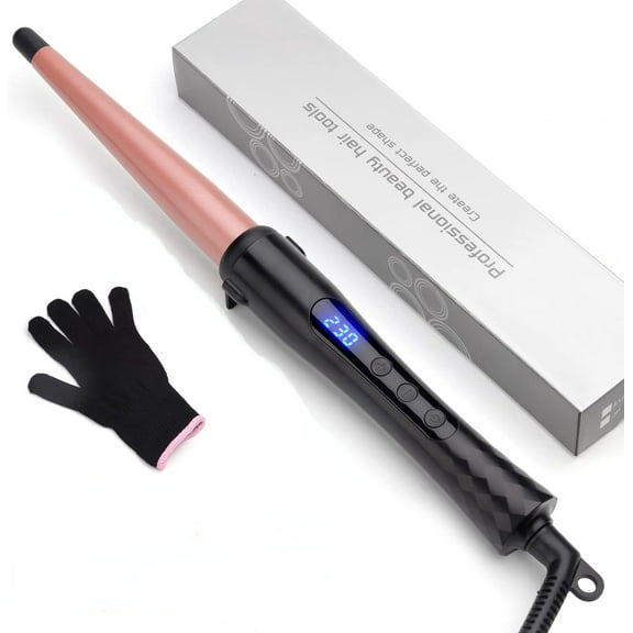 Hair Curling Wand, 0.5-1Inch Tapered Curling Iron, Professional Ceramic Hair Curler Wand with Adjustable Digital Temperature, Dual Voltage, Auto Shut-Off