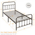 thumbnail image 4 of Alden Design Twin Size Metal Platform Twin Bed with High Headboard, Bronze,, 4 of 8