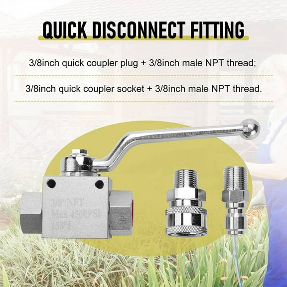 High Pressure Washer Ball Valve Kit Power Washer Hose 3/8 Inch Quick Connect 4500 Psi