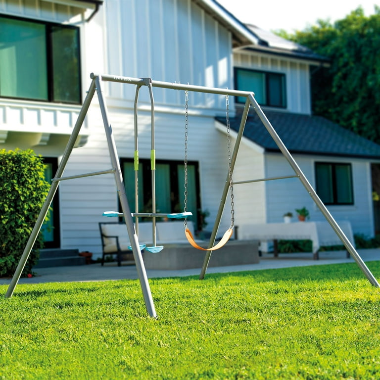 Intex, Two Feature Colored Playground Swing Set, Gray with Trapeze