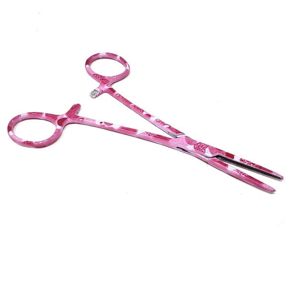 Stainless Steel Fishing Pliers Anglers Catch & Release Serrated Tool, Pink Hearts 5.5" Straight