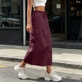 thumbnail image 5 of Binmer Women's High Waisted Cargo Midi Skirt,Elastic Waist Casual Skirt with Pockets Wine,Women's Plus M, 5 of 8