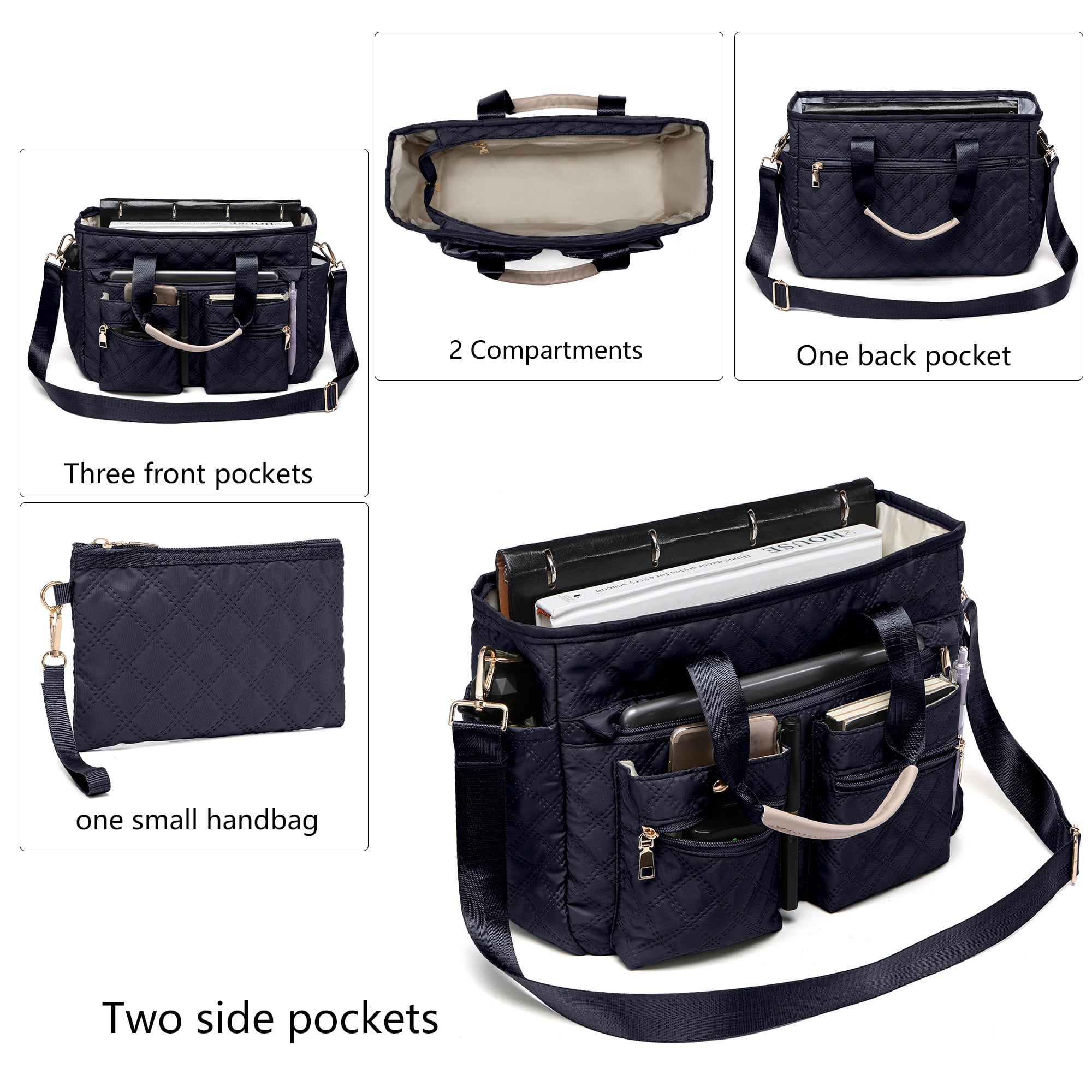 2pcs/Set Large Quilted Nylon Tote & Shoulder Bag | Spacious Crossbody Laptop Handbag for Women, Durable Hobo Messenger Purse for Work, Travel, Gym & Daily Essentials