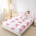 thumbnail image 4 of Homewish Cute Bow Tie Twin Sheet Sets,Ribbon Bowknot Twin Fitted Sheet,White Pink Flat Sheet For Girl Kids,Ultra Soft Home Decor,3 Pieces, 4 of 7