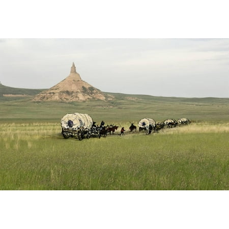 - Covered Wagons Passing Chimney Rock, a Landmark on the Oregon Trail, Nebraska Print Wall Art