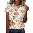 thumbnail image 1 of Tops Florales para las Mujeres Pullover de Impresión Casual Cuello Redondo, Blusa de Poliéster de Manga Corta para Uso Diario, Fiesta Y Verano, 1 of 4