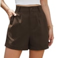 thumbnail image 2 of Pantalones cortos Jouica para mujer, cintura alta, cintura alta, lino, 01-Brown, XL, 2 of 5