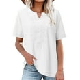 thumbnail image 2 of PMVFHDE Womens Short Sleeve Tops Summer Fashion V Neck Short Sleeve Embroidery Linen Blend Blouse White，L, 2 of 7