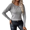 thumbnail image 3 of Womens Trendy Casual Crewneck Long Sleeve Cable Knit Light-Weight Oversized Fall Sweaters Pullover Tops Gray M, 3 of 9