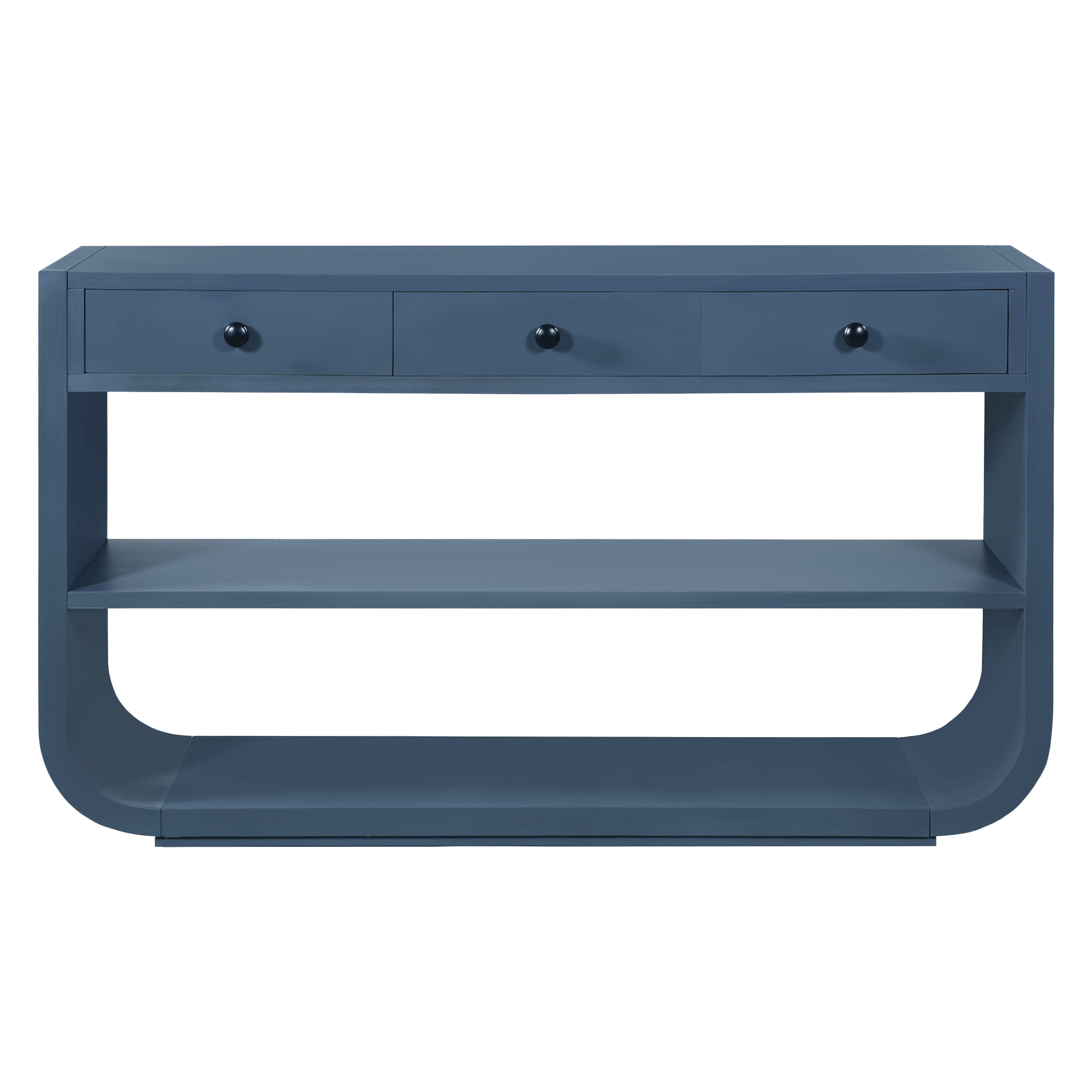 Mintazer 55" Modern Curved Console Table with 3 Soft-Close Drawers & 2 Open Shelves for Entryway, Living Room, Hallway, Blue