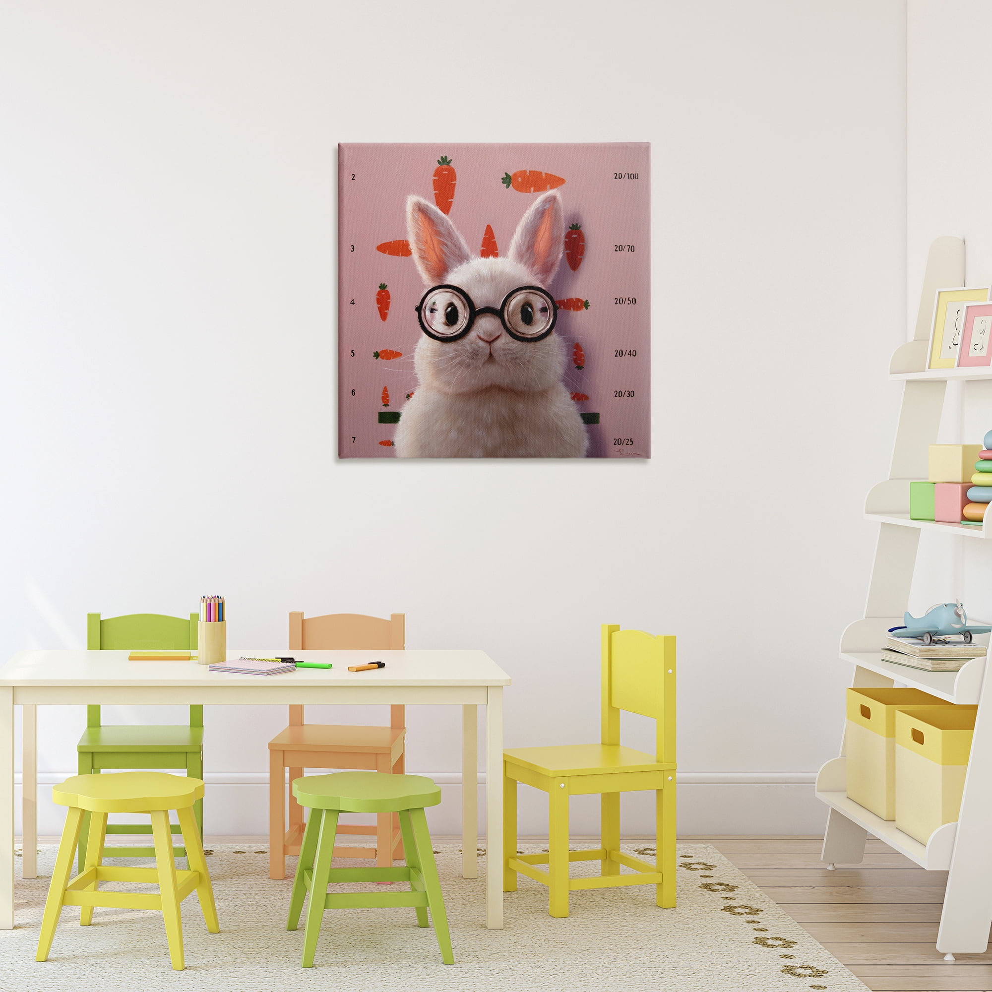 Bunny & Carrots Eye Exam Canvas Wall Art, design by Lucia Heffernan