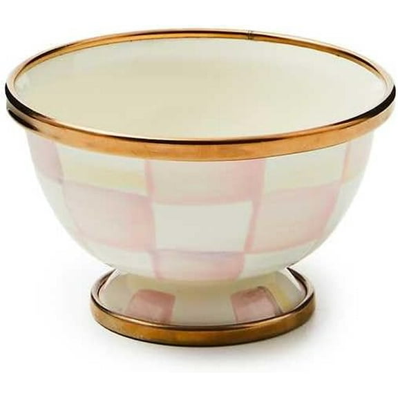 Enamel Little Sugar Bowl, Small Sugar Container, 4 Ounces, Pink-and-White Rosy Check