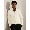 thumbnail image 5 of Men Half Zip Mock Neck Cable Knit Cotton Pullover Sweater White XXL, 5 of 7