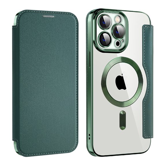 Compatible with iPhone 13 14 15 16 Case with Magnetic Ring Stand [Compatible with Mag-Safe] [Full Camera Lens Protector] Soft Plating Phone Case for iPhone Green